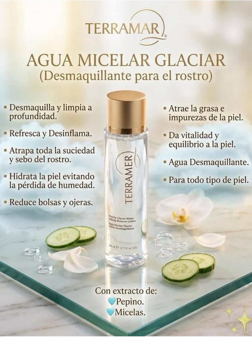 TERRAMAR Agua Micelar Glaciar - Micellar Cleansing Water (Gold Cap, Clear)